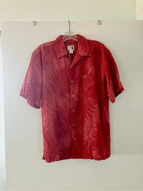 Red 70% Silk Short-Sleeve Button-Down Camp Shirt